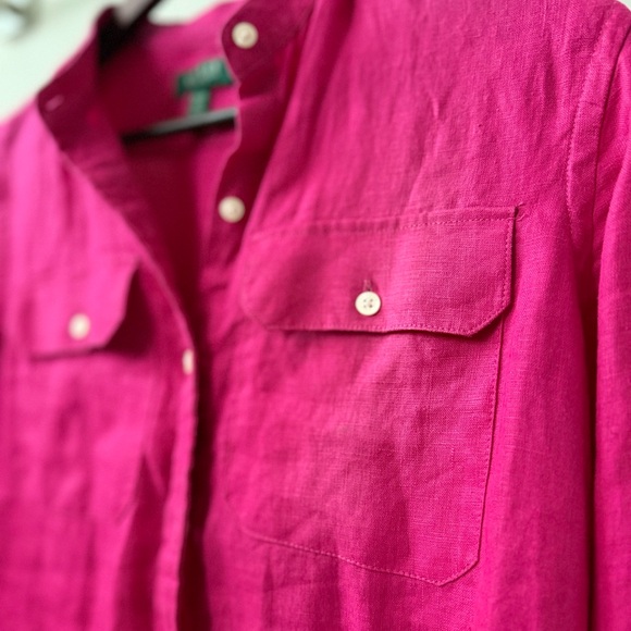 100% Linen Ralph Lauren Fuchsia Long Sleeve Shirt Size M - Picture 3 of 7